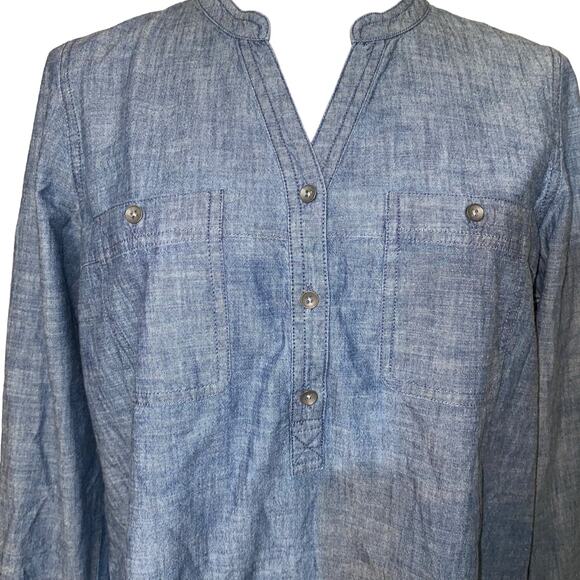 J. Jill Blue Chambray Denim Long Sleeve Tunic Top Size M Petite - Picture 4 of 9